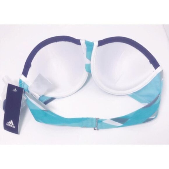 Adidas Logo Womens Blue Stripe Bandeau Bikini Top Bathing Suit Swimwear Sz L New - Picture 6 of 8